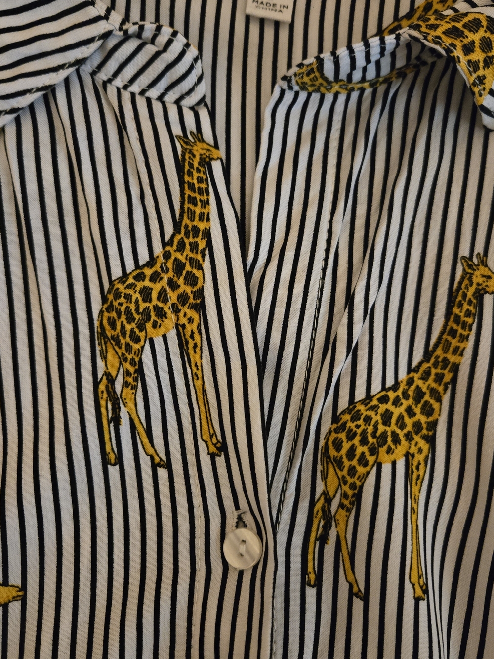 Jane and Delancey Black-and-White Striped Button-Down with Yellow Giraffe Print - Picture 5 of 6